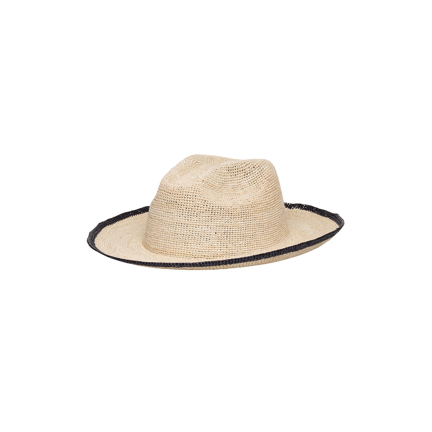 Straw fedora with dark trim, ethically handcrafted toquilla straw, Paya Packable hat