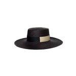 Dark brown Kuntur Wide Brim hat made from natural toquilla straw with ribbon detail