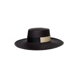 Dark brown Kuntur Wide Brim hat made from natural toquilla straw with ribbon detail