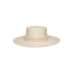 Beige straw boater hat made from natural toquilla straw in the Wasi - Wide Brim style