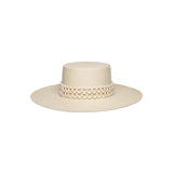 Beige straw boater hat made from natural toquilla straw in the Wasi - Wide Brim style