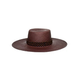 Brown woven Wasi Wide Brim hat with beaded band made from natural toquilla straw