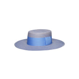 Gray toquilla straw hat with a blue band, Yaku wide brim genuine Panama hat