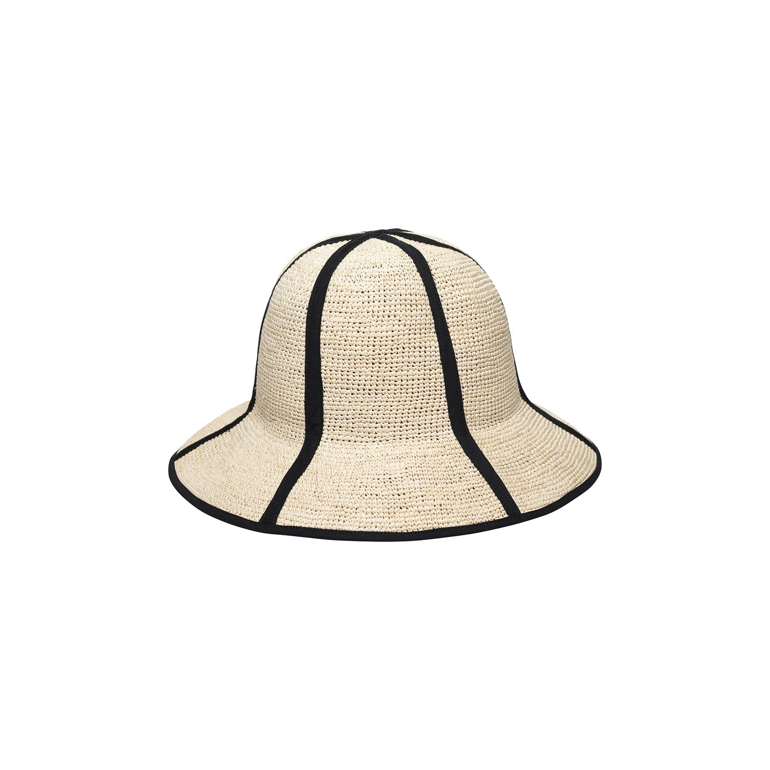 Woven straw sun hat with black trim, crafted from natural toquilla straw, Sandra - Foldable