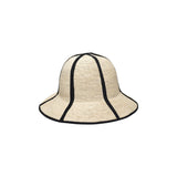 Woven straw sun hat with black trim, crafted from natural toquilla straw, Sandra - Foldable