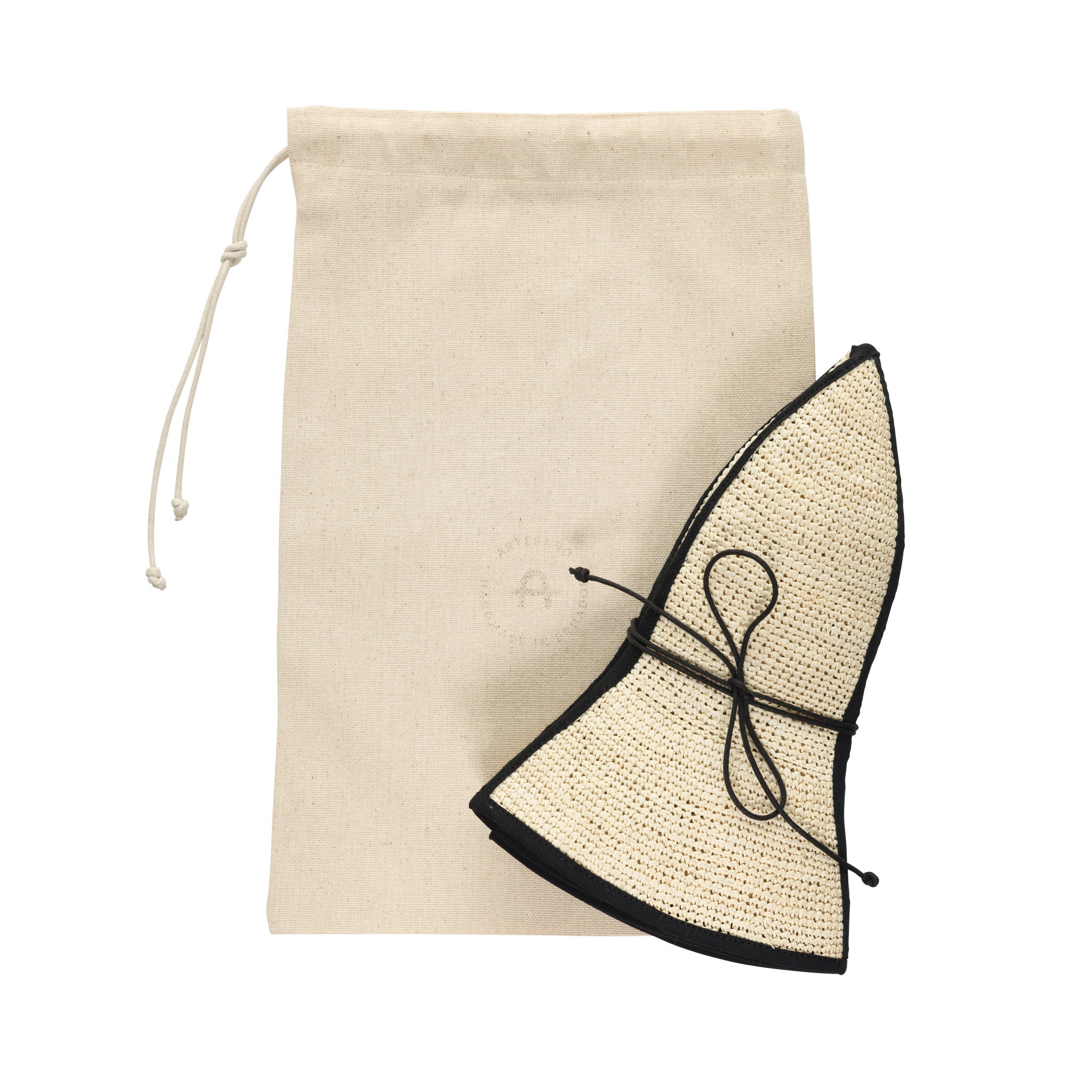 Straw sun hat with drawstring bag, made from natural toquilla straw, named Sandra - Foldable