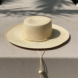 Straw sun hat with chin strap, Jacaranda, wide brim genuine Panama hat made from toquilla straw