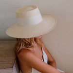 Wide-brimmed Toquilla straw Ibiza genuine Panama hat with white ribbon ideal for summer