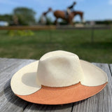 Two-tone straw sun hat named Cassis, made from genuine toquilla straw and ethically handcrafted
