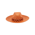 Orange toquilla straw cowboy hat with a handcrafted beaded band, named Ine