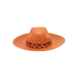 Orange toquilla straw cowboy hat with a handcrafted beaded band, named Ine