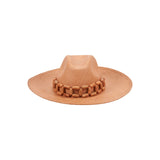 Tan Toquilla straw hat with a wooden bead band, handcrafted Panama hat design