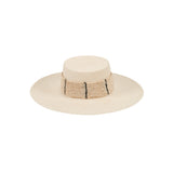 Wide-brimmed straw hat named Toledo made from natural toquilla straw with decorative band