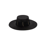 Black straw hat named Toledo featuring a beaded band, crafted from natural toquilla straw