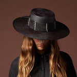 Black straw boater hat Toledo made from natural toquilla straw for stylish summer wear