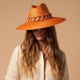 Handcrafted Orange Toquilla Straw Panama Hat with Wooden Chain - Ine Collection
