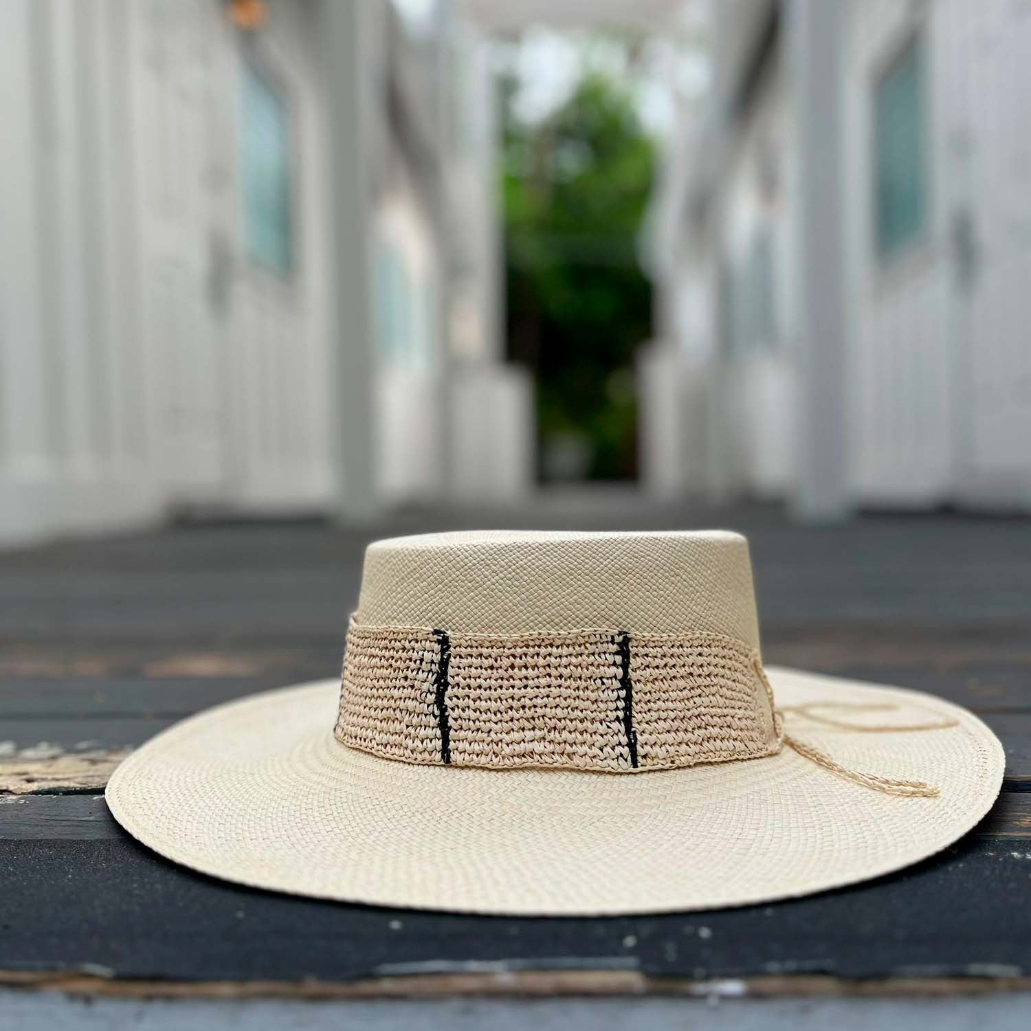 Beige Natural Toquilla Straw Hat with Decorative Band from Toledo Collection