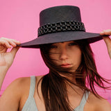 Black woven Wasi - Wide Brim hat made from natural toquilla straw and tagua nut