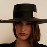 Black straw boater hat from Kuntur - Wide Brim made of natural toquilla straw