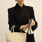 Woven straw tote bag made from natural toquilla straw, named Sandra - Foldable