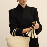 Woven straw tote bag made from natural toquilla straw, named Sandra - Foldable