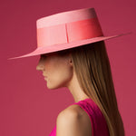 Pink straw boater hat Yaku - Wide Brim made from toquilla straw, a genuine Panama hat