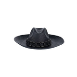 Black woven cowboy hat with chain detail, ethically handcrafted from toquilla straw