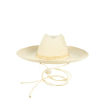Beige straw cowboy hat made of natural toquilla straw with a chin strap from Bromelia