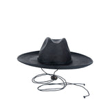 Black straw fedora with chin strap, made of natural toquilla straw, model Bromelia