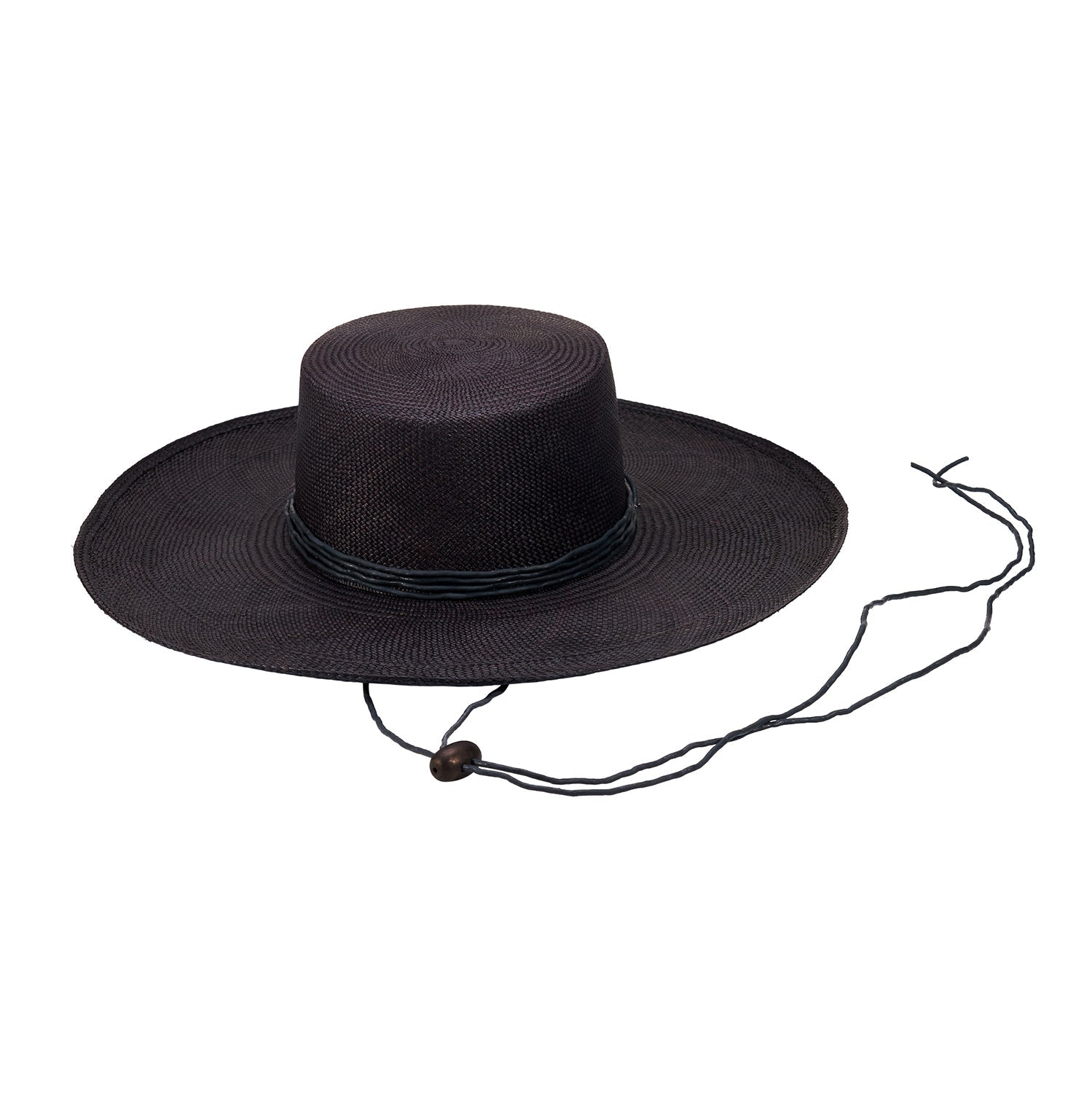 Black straw bolero hat named Jacaranda, a genuine Panama hat with a wide brim