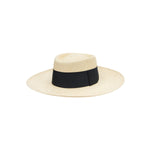 Beige toquilla straw Ibiza Wide Brim hat with a stylish black band