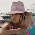 Pink hand dyed toquilla straw sun hat featuring custom initials design