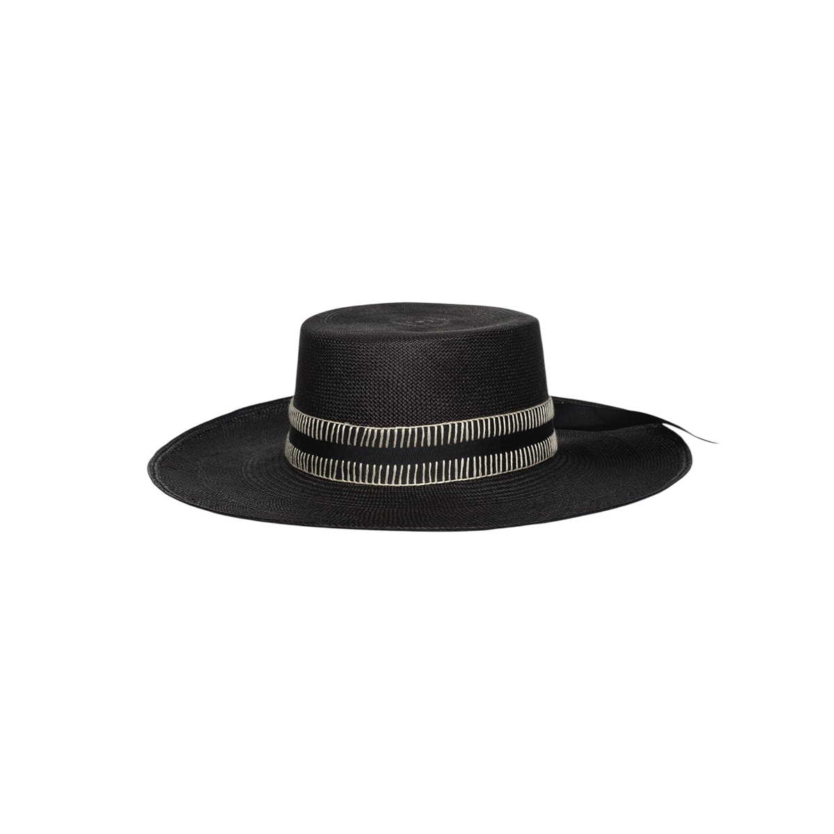 Mia - Wide Brim Embroidered Stitched Band Boater Panama Toquilla