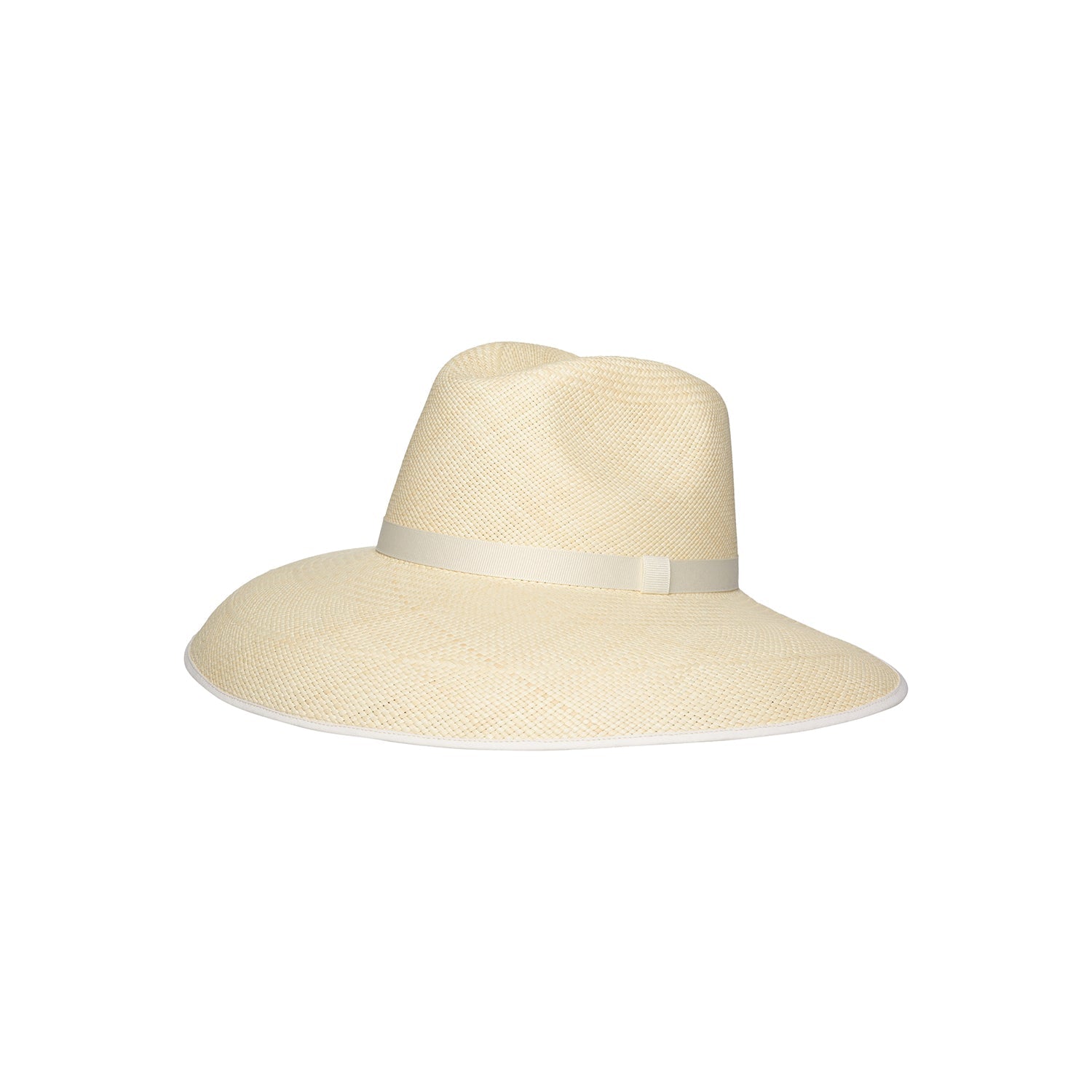 Cream-colored straw sun hat, wide brim design in Anna Visor Hat collection