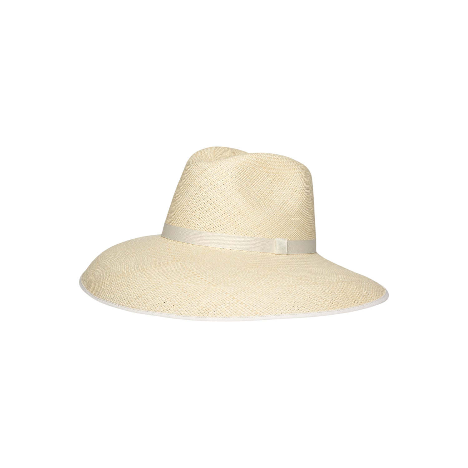 Cream-colored straw sun hat, wide brim design in Anna Visor Hat collection