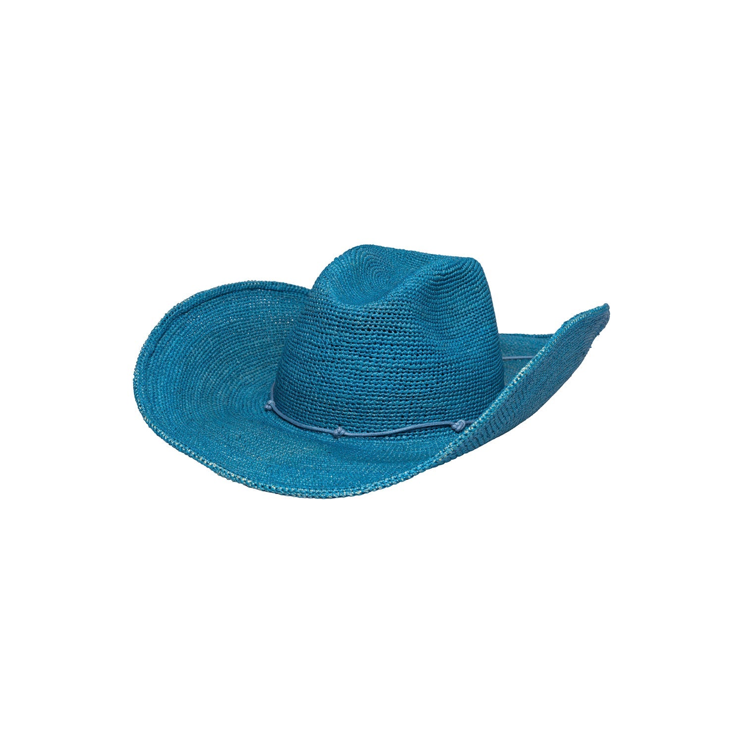 Blue straw cowboy hat made from genuine Toquilla straw in sustainable materials