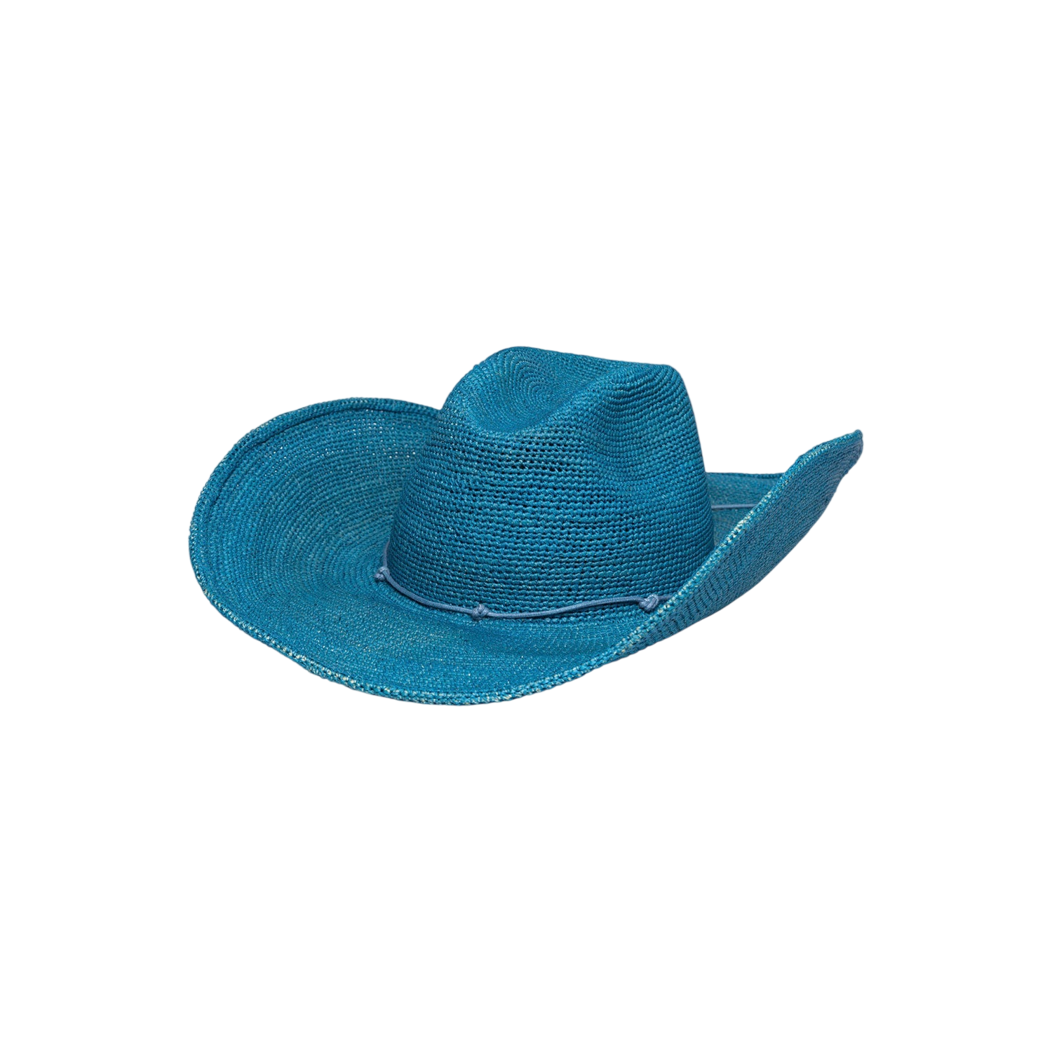 Blue straw cowboy hat made from genuine Toquilla straw in sustainable materials