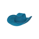 Blue straw cowboy hat made from genuine Toquilla straw in sustainable materials