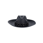 Black woven cowboy hat with chain detail, ethically handcrafted from toquilla straw