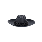 Black woven cowboy hat with chain detail, ethically handcrafted from toquilla straw