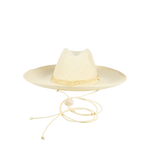 Beige straw cowboy hat made of natural toquilla straw with a chin strap from Bromelia