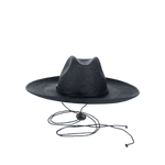 Black straw fedora with chin strap, made of natural toquilla straw, model Bromelia