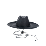 Black straw fedora with chin strap, made of natural toquilla straw, model Bromelia