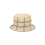 Beige toquilla straw bucket hat with black grid, Cruz Packable, ethically handcrafted