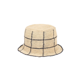 Beige toquilla straw bucket hat with black grid, Cruz Packable, ethically handcrafted