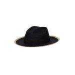 Black straw fedora with tan brim, a stylish Paya Packable hat made from toquilla straw
