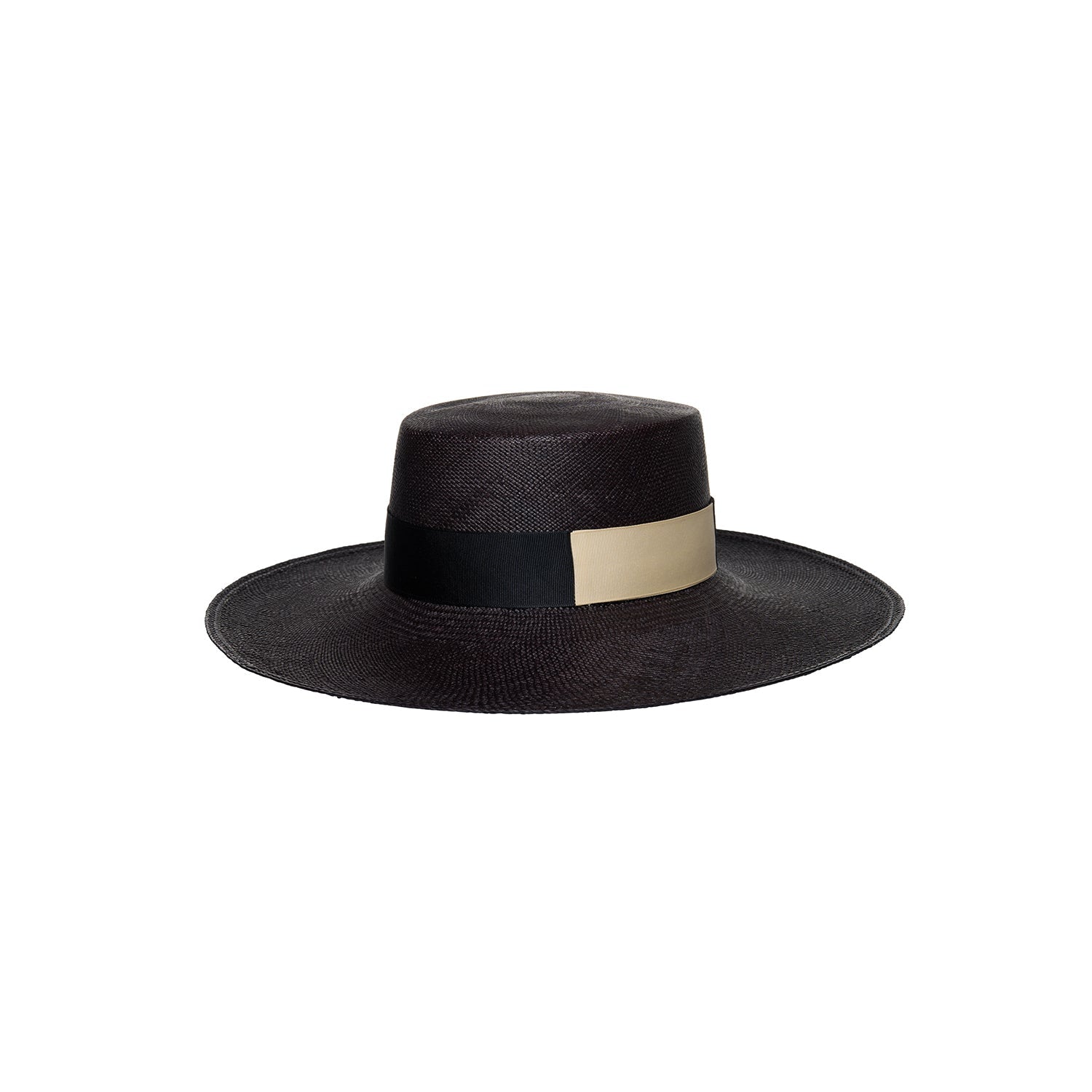 Dark brown Kuntur Wide Brim hat made from natural toquilla straw with ribbon detail