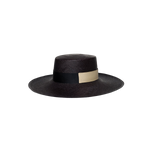 Dark brown Kuntur Wide Brim hat made from natural toquilla straw with ribbon detail