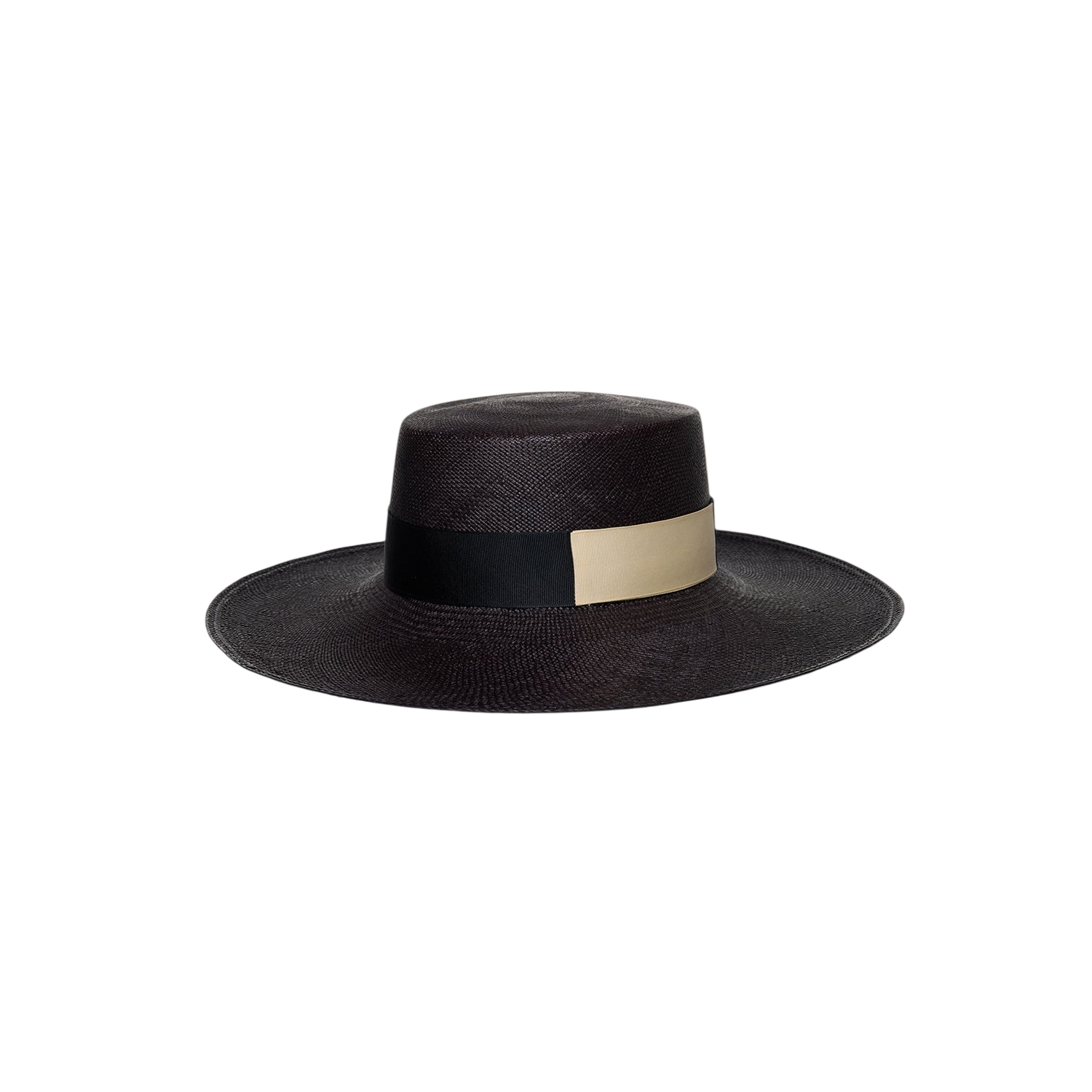Dark brown Kuntur Wide Brim hat made from natural toquilla straw with ribbon detail