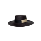 Dark brown Kuntur Wide Brim hat made from natural toquilla straw with ribbon detail